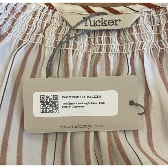 Tucker The Classic Knee Length Dress Satin Stripe In Charmeuse 100% Silk S NWT - Picture 6 of 9